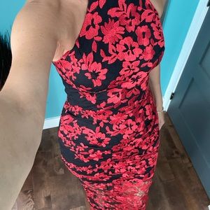 Red long lace gown with open back by A.B.S size 4